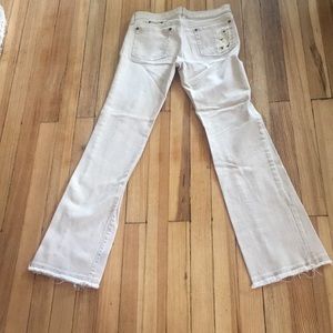 NOIR cream jeans flared leg, fringed bottom very flattering size 4
